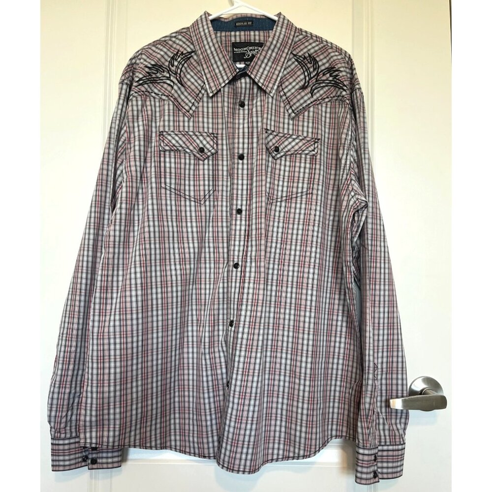 Moonshine Spirit By Brad Paisley Mens Western Plaid Snap Shirt XXL RedGrayBlack